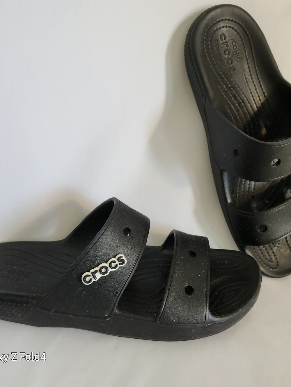 CROCS Black Dual-Strap Slide Sandals with Logo Accent